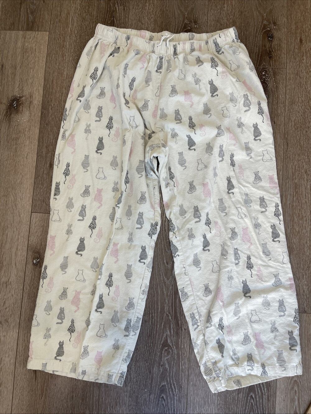 Catalog Favorites Womens Cat Print Cotton Flannel Pajama Pants White Size 2XL